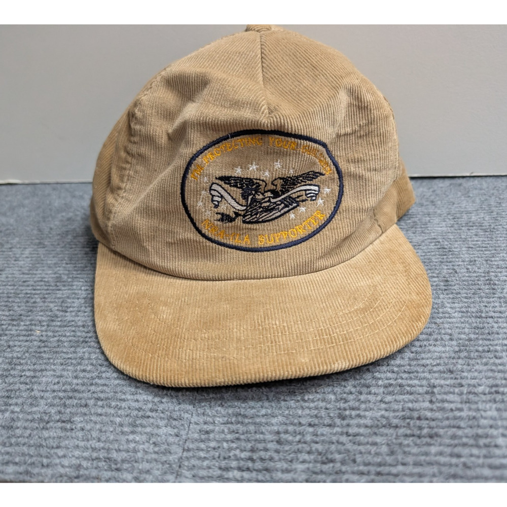 Vintage NRA ILA Baseball Cap Mens OS Tan Corduroy Eagle Patriotic Hat Americana